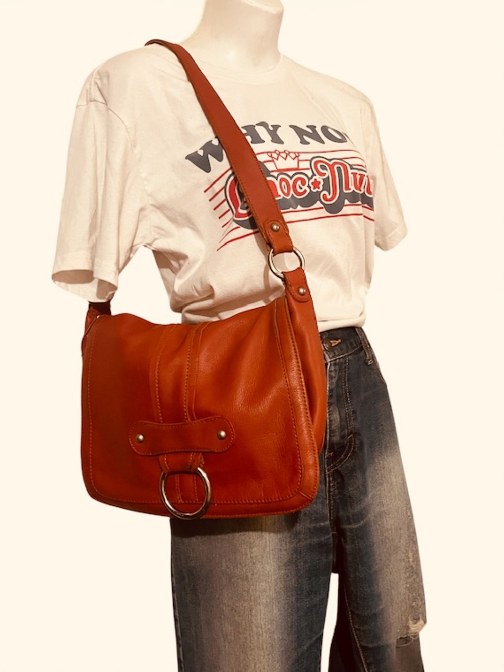 St John’s Bay Women’s Terracotta Rust  Leather Flap Shoulder Bag Purse